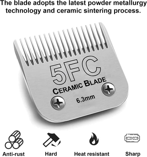 5FC Blade Dog Grooming Clipper Replacement Blades Compatible with Andis, Detachable Ceramic & Stainless Steel