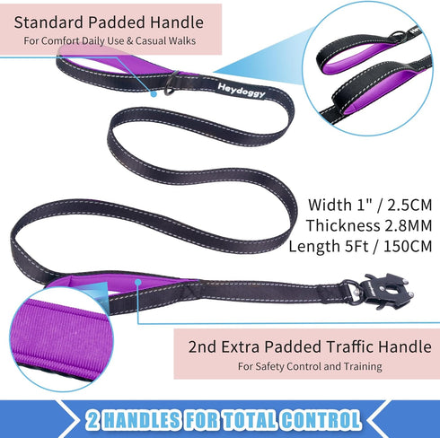 Strong Heavy Duty Dog Leash - 5ft Reflective Nylon with Soft Padded Double Handle for Large Medium Small Dogs