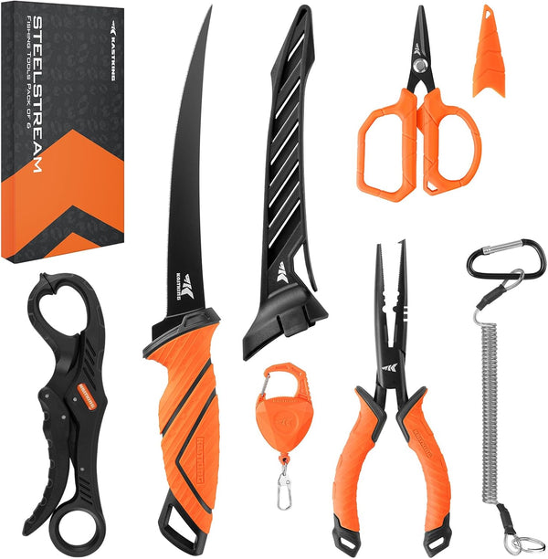 KastKing SteelStream 6pc Fishing Tool Kit - Corrosion Resistant Pliers, Fillet Knife, Gripper, Scissors, Gifts for Men
