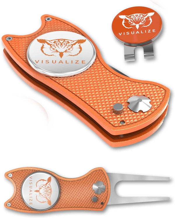 VISUALIZE Elite Switchblade Golf Divot Repair Tool Set with Ball Marker, Aluminum