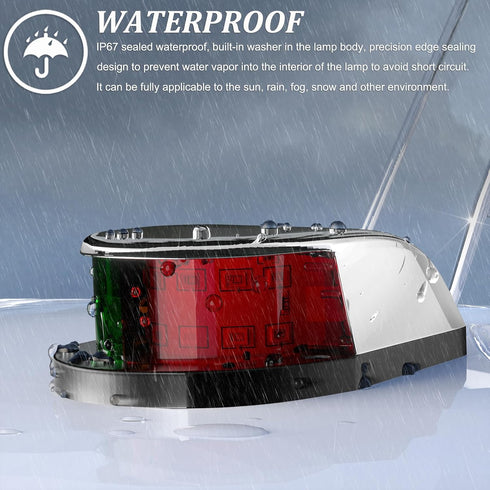 (1Pcs 2Pcs PSEQT Boat Navigation Lights LED Waterproof Marine Bow Stern Side Interior Deck Transom Lights w/Chrome