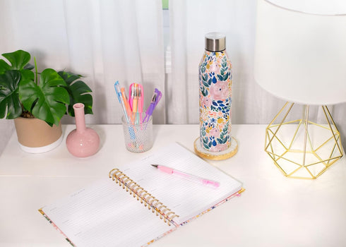SH00054 17 Mary Square Enchanted Garden Pink Rose ounce Stainless Steel Sport Water Bottle with Screw Top Lid