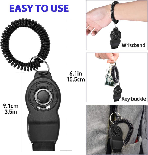 Dog Training Clickers and Whistle, 2-Pack (White + Black) for Positive Reinforcement, Fix Undesired Behaviors