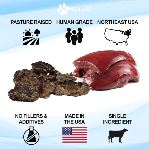 Max and Neo Freeze Dried Beef Liver Dog Treats, Single Ingredient, Human Grade Beef, 1 for 1 Donation