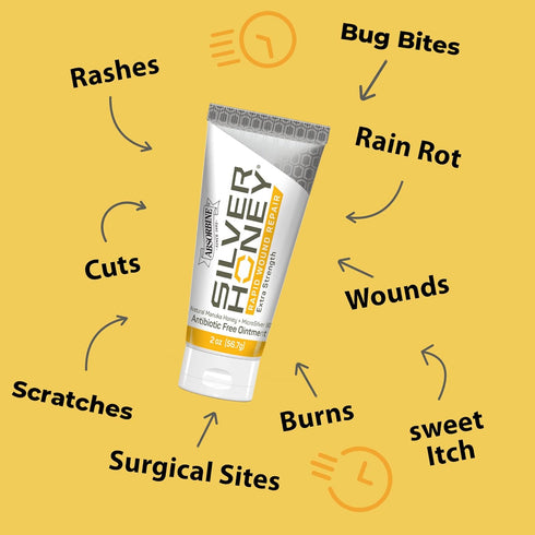 2oz Absorbine Silver Honey Rapid Wound Repair Ointment Tube, Manuka Honey + MicroSilver BG, Horse & Large Animal Wound