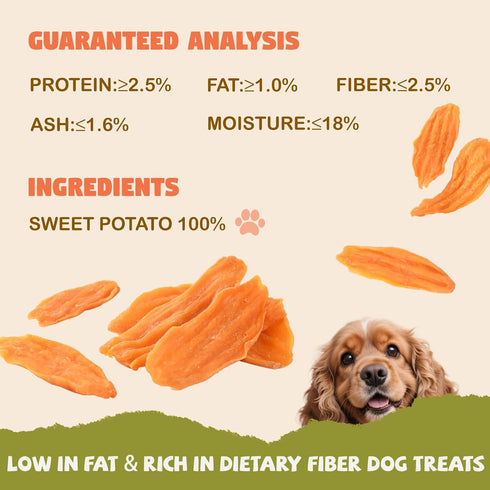 Fiber,10.58 oz Sweet Potato Chews for Dogs, Healthy Dog Training Treats Low Fat, Human Grade Single Ingredient Dried