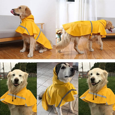 NACOCO Large Dog Raincoat, Adjustable Waterproof Pet Jacket Poncho with Reflective Strip (M, Yellow)