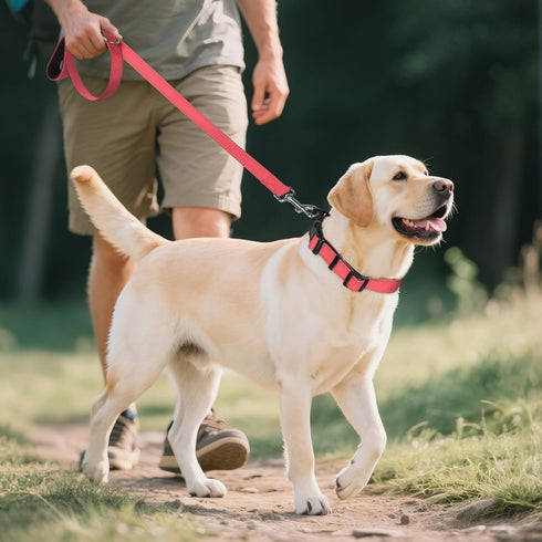 Joytale Reflective Dog Collar, Adjustable Soft Neoprene Padded Nylon for Large Dogs, Neon Pink, L