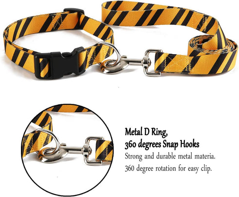 2PCS Adjustable Halloween Dog Collar with Wizard School Printing and Funny Leash for Medium Pets (Yellow, Medium)