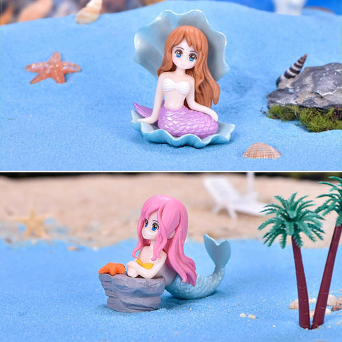 3-Pack Miniature Mermaid Fish Tank Decorations, Ornament Figurines with Simulated Seaweed Playmate
