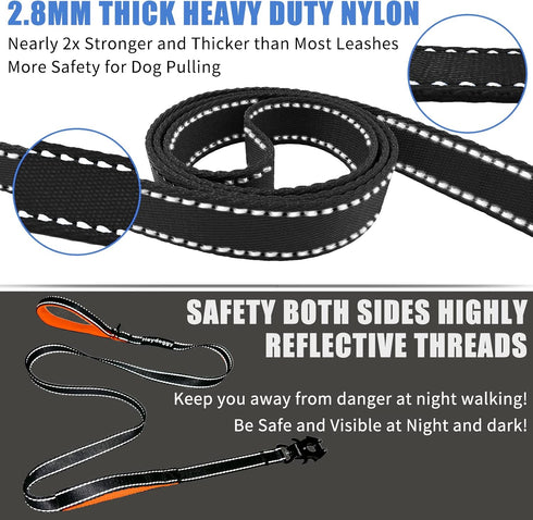 Strong Heavy Duty Dog Leash, 6ft Reflective Nylon Training Leash with Soft Padded Double Handle for Large, Medium,
