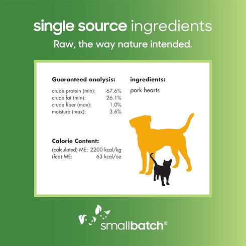 smallbatch Pets Premium Freeze-Dried Pork Heart Treats for Dogs and Cats, 3.5 oz, Made in The USA