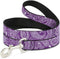 Dog Leash Bandana Skulls, Purple White, 6 Feet Long, 0.5 Inch Wide