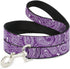 Dog Leash Bandana Skulls, Purple White, 6 Feet Long, 0.5 Inch Wide