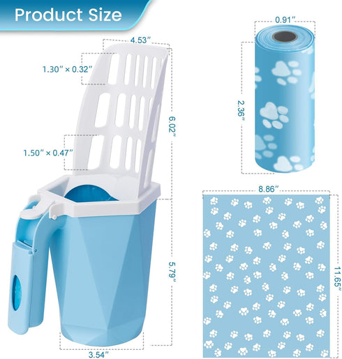 Cat Litter Scooper with Holder, Kitty Litter Scoop with 150 Refill Bags, Portable Cat Poop Scooper