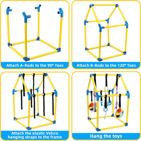 KAINUM 8 Puppy Play Gym with Hanging Toys, Dog Indoor Jungle Gym as Activities Center for Puppies, PVC Frame