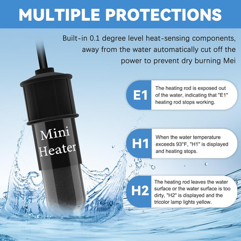 Small Submersible Adjustable Aquarium Heater, Mini Fish Tank Heater 10W with External Temperature Controller