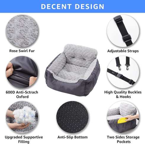25 lbs, Oiilores Dog Car Seat for Small Dogs, Washable Pet Booster Car Seats with Clip-On Safty Leash, Comfy Deluxe