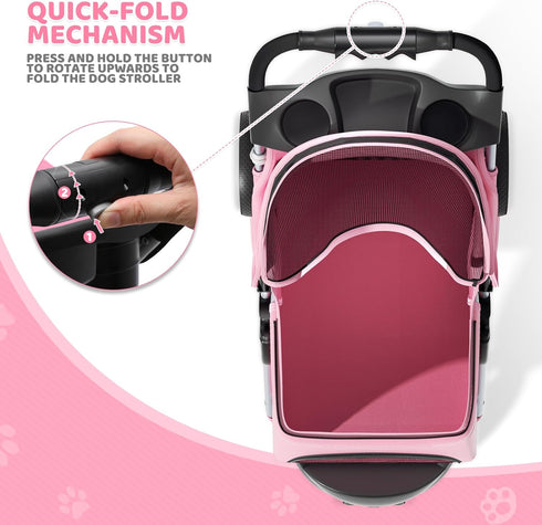 Magshion 3-Wheel 33lbs), Pet Stroller, Foldable Travel Jogger for Small & Medium Dogs & Cats (Up to Lightweight Carrier