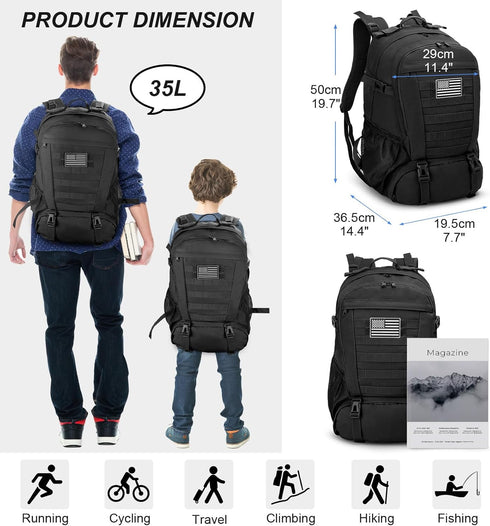 Jueachy Tactical Backpack for Men, 30L Waterproof Hiking Day Pack with USA Flag Patch