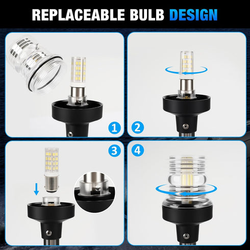12 Inch IP67, 3 (12~24V) Stern Light Bimini Top Anchor Light, LED Pontoon Navigation Lights Waterproof NM Visibility