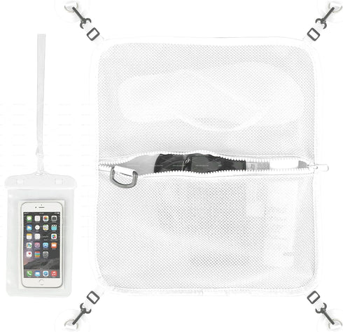 Paddle Board Deck Bag, SUP Accessories Mesh Storage with Waterproof Phone Case & 4pcs D-Ring Patches