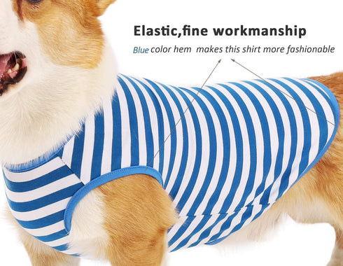 WEONE Striped Cotton Dog Shirt, Breathable Soft Basic Clothes for Small Medium Large Boy Girl Dogs, Black Blue L