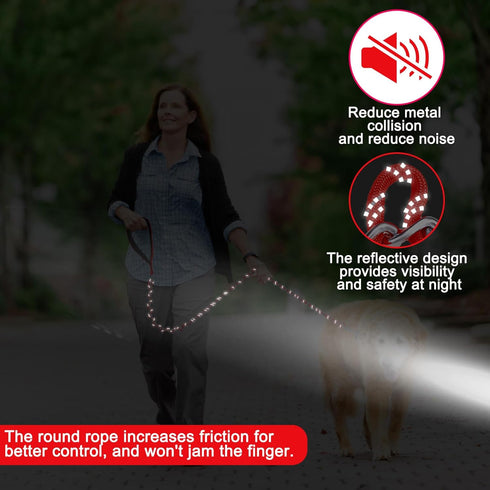 Homimp Reflective Chain Dog Leash, Chew Proof Metal Leash for Large Dogs, 6 FT with Soft Padded Handle (Red)