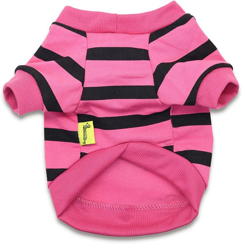 Pet Dog Jumpers for Boston Terriers, Small Striped T-Shirt Sweater for Puppies, Rose
