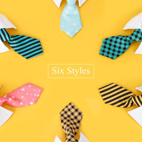 Segarty 6pcs Adjustable Dog Neck Ties, Classy Stripped Neck Tie with White Dog Collar for Small and Medium Pets