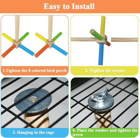 Bird Stand Perch Toy, Double Layer Spinning Parakeet Toys Exercise Wheel Cockatiel Toy for Cages Wooden Perchs