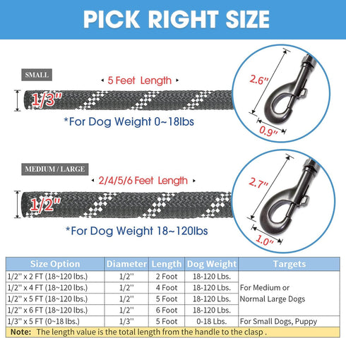 BAAPET Dog Leash 2/4/5/6 FT with Comfortable Padded Handle, Highly Reflective for Small Medium Large Dogs (2FT-1/2'',