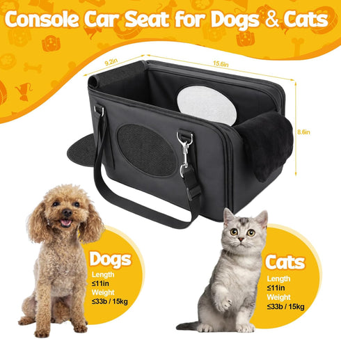 3-in-1 BABORUI Center Console Dog Car Seat, Portable Pet Carrier, Cat Car Seat with Zipper Fold Storage, Travel Ride