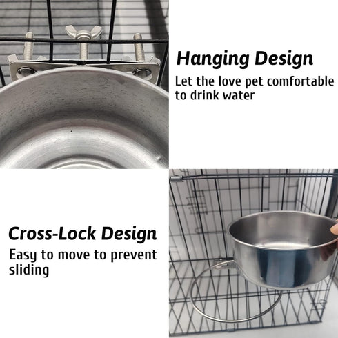 Hamiledyi 2 Pcs Dog Crate Bowl, Stainless Steel Durable Spill-Proof Hanging Water/Food Bowls for Medium Dogs