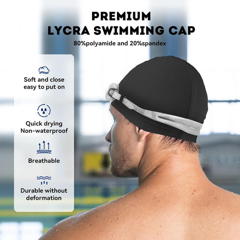 Swim Cap for Adult Men Women, High Stretch Lycra Fabric Swimming Cap, Non-Waterproof