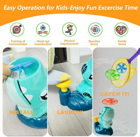 Generic 3-8, 8 Dinosaur Flying Disc Launcher Toy Kids Outdoor Toys for Boys & Girls Ages Fun Press & Launch Game