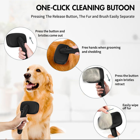 Dog Self Cleaning Slicker Brush for Shedding, Ideal for Short and Long Haired Dogs and Cats, Black