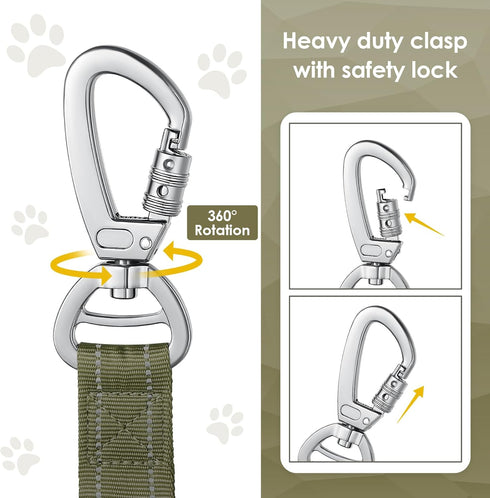 Tactical Dog Leash Heavy Duty - 4-6ft No Pull Bungee for Medium Large Dogs with Comfortable Padded Double Handle, Green