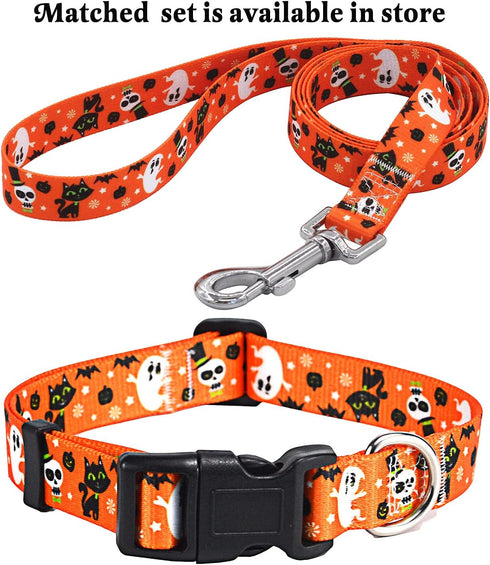 Halloween Dog Collar with Pumpkin Bat Ghost Pattern, Adjustable for Small Medium Large Dogs (Halloween, S)