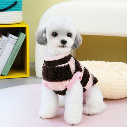 Dog Winter Warm Clothing Striped Vest with Cute Little Bear Pattern Plush Sweater (Black Pink, Medium)