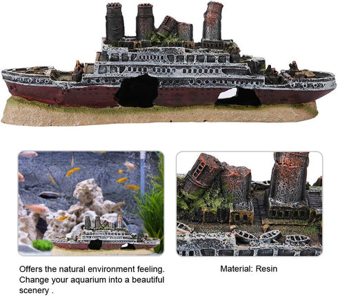 Aquarium Shipwreck Decorations, Resin Titanic Lost Wrecked Boat, Sunken Ship Ornament for Fish Tank