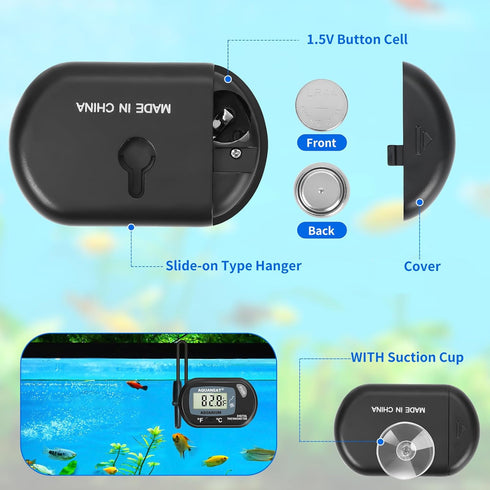 AQUANEAT 2 Pack Aquarium Thermometer, Digital Fish Tank Thermometer with LCD Display