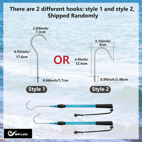 SANLIKE Telescopic Fish Gaff with Stainless Sea Fishing Spear Hook Tackle, Soft Handle Aluminum Alloy Pole for