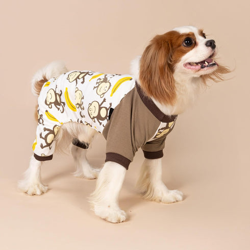 Fitwarm Monkey Dog Pajamas, Cute Dog Clothes for Small Dogs, 100% Breathable Cotton, Brown, XS