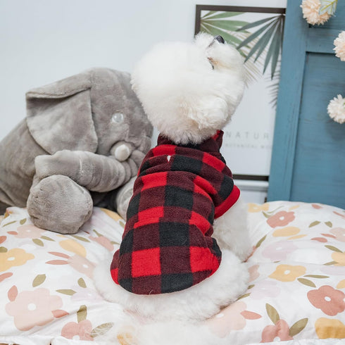 KOOLTAIL Small Dog Winter Jacket, Windproof Pet Vest Sweater with Pocket and Leash Hole, Christmas Red Plaid