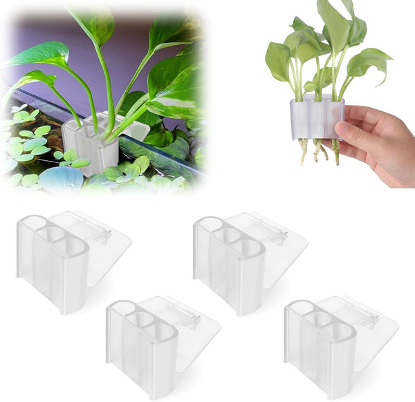 joqepy 4 Pk Upgraded Aquarium Plant Holder, 3-Hole Hanging Aquarium Plant Holder with