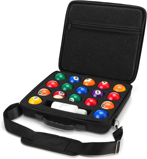 17 Set Pumtus Pool Ball Carrying Case, Billiard Balls Storage Bag with Handle & Adjustable Shoulder Strap, EVA Pool