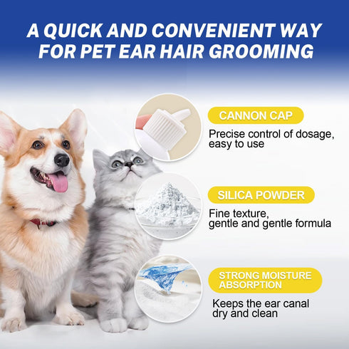 5.5" Dog Ear Hair Removal Kit with Powder & Curved Locking Forceps - Dog Ear Finger Wipes Gentle Ear Grooming Tool