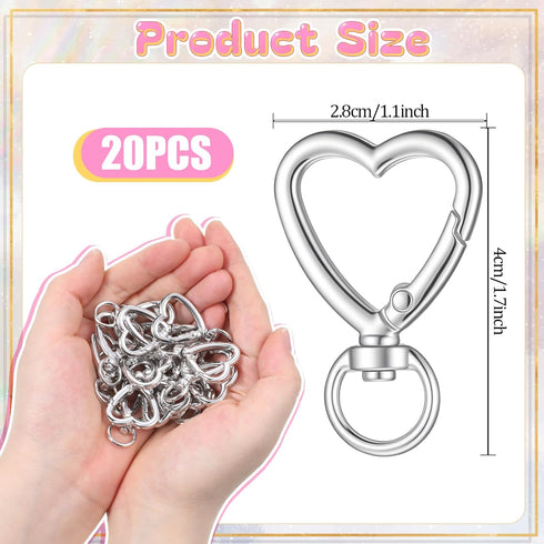 Alrhso 20 Heart Shape Keychain Clip Pcs Metal Heart Shape Keychain Hearts Carabiner Spring Snap Hook Sliver Hearts
