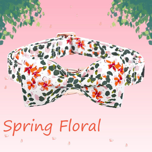 Elegant Little Tail Dog Collar with Bowtie, Adjustable Spring Flower Cute Pink Pet Collar Gift for X-Small Dogs